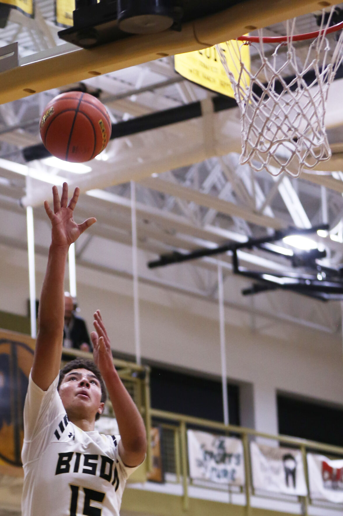 Eli Patterson jumps for a layup